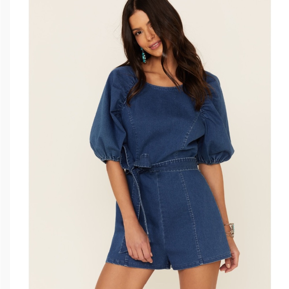 NWT Flying Tomato Denim Puff Sleeve Romper